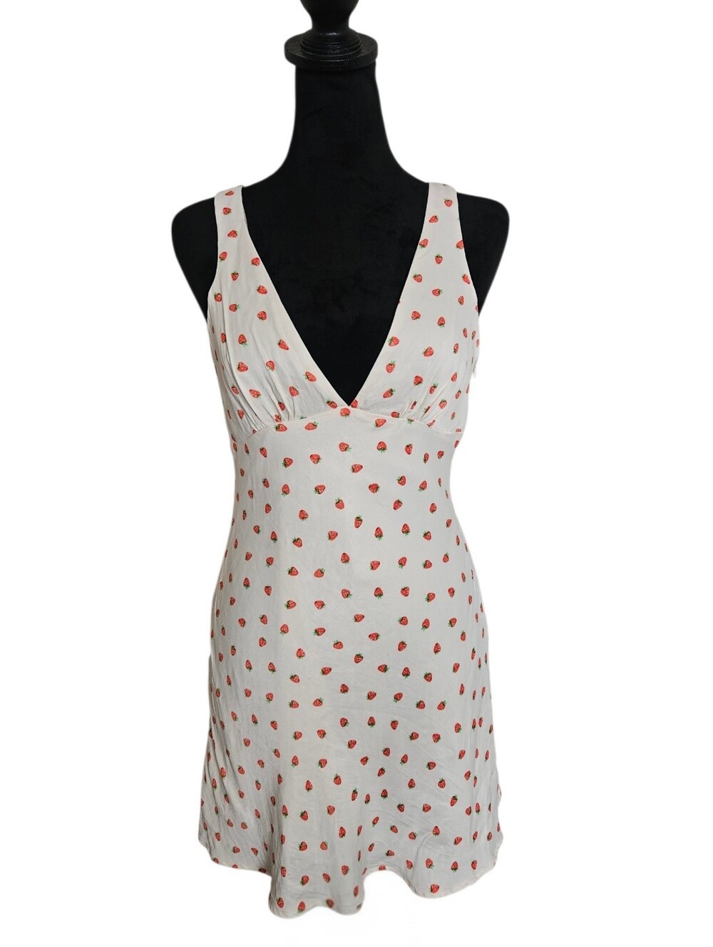 Zara Cream Slip Mini Dress with Red Strawberry Print Size S